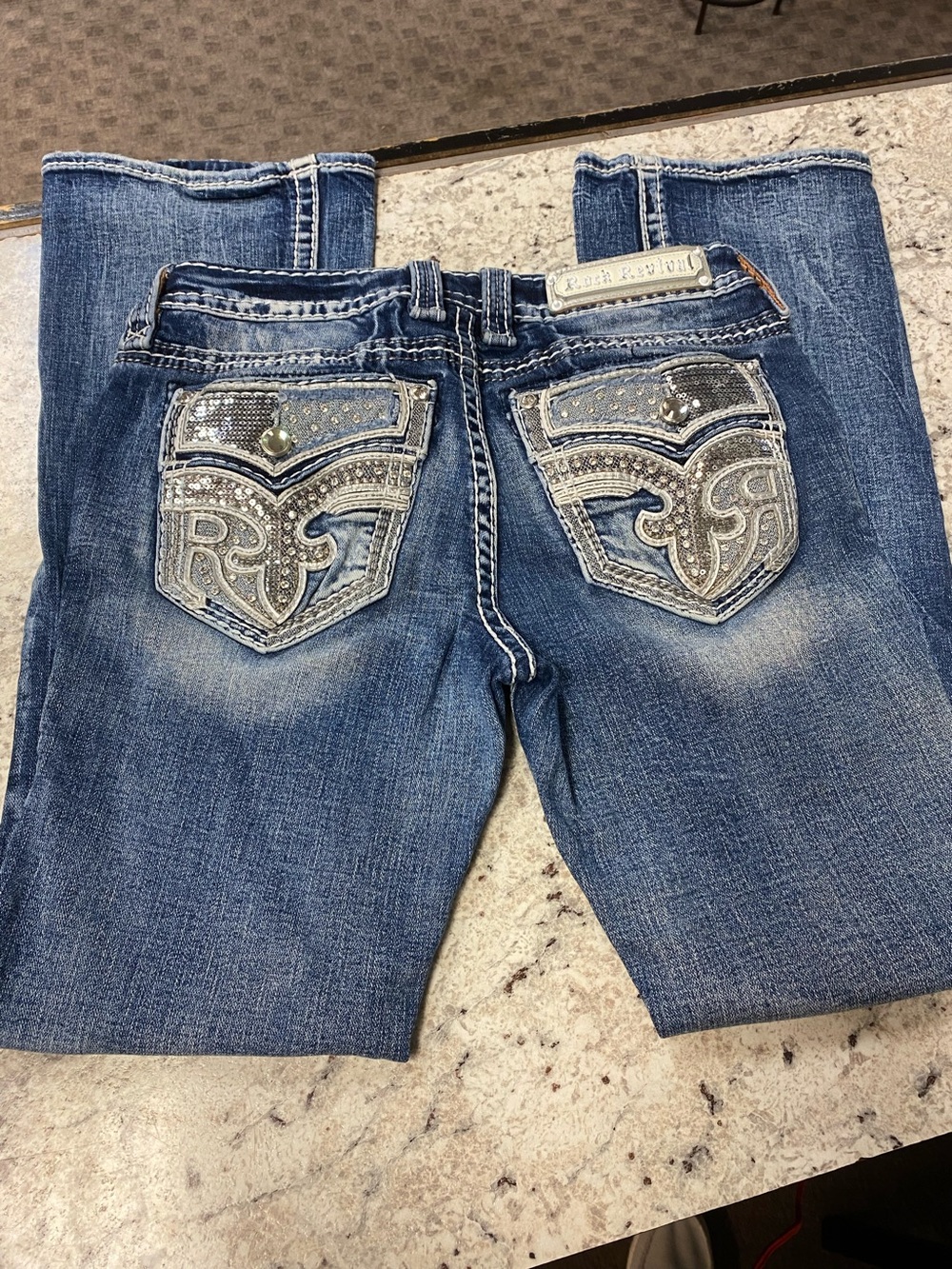 Rock Revival Amber Light Bootcut Womens Jeans Size 28 Rhinestone Sequins Western